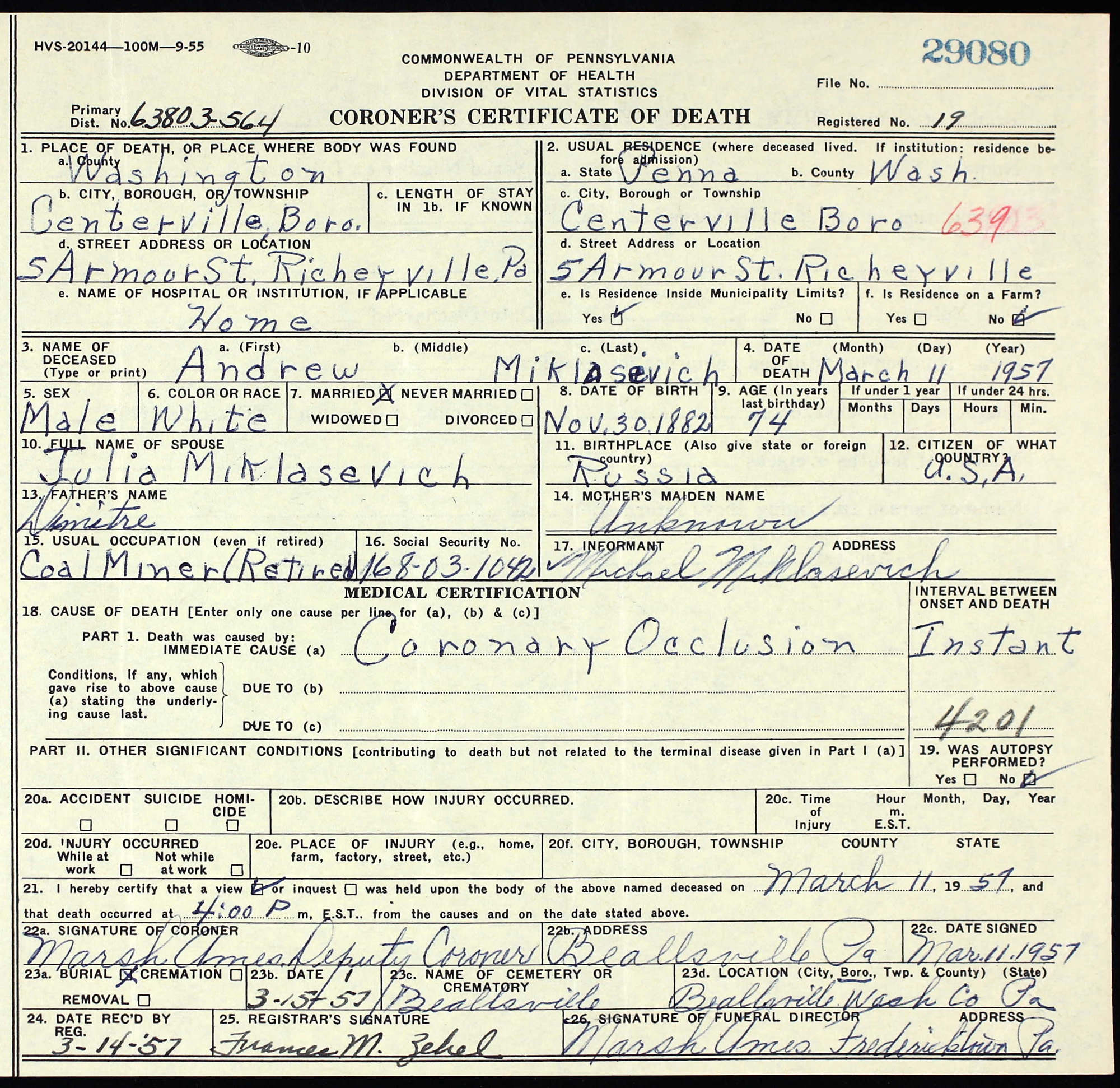 death certificate